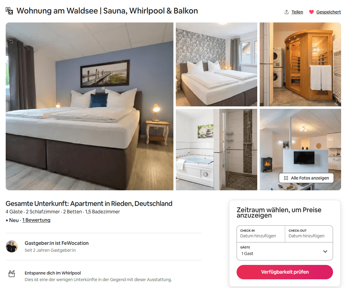 Airbnb-Inserat nach der Übernahme durch FeWocation – professionelle Fotos und starker Titel